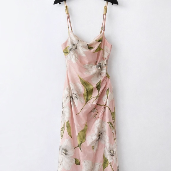 Zara Dresses & Skirts - Zara Pink & Light Green Floral Slip Maxi Dress